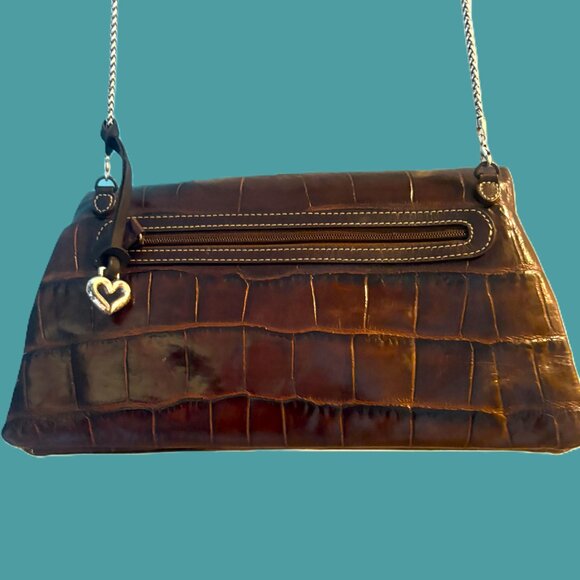 Vintage Brighton Croc-Embossed Leather Silver Metal Clutch Fold-Over & Crossbody - Picture 3 of 12